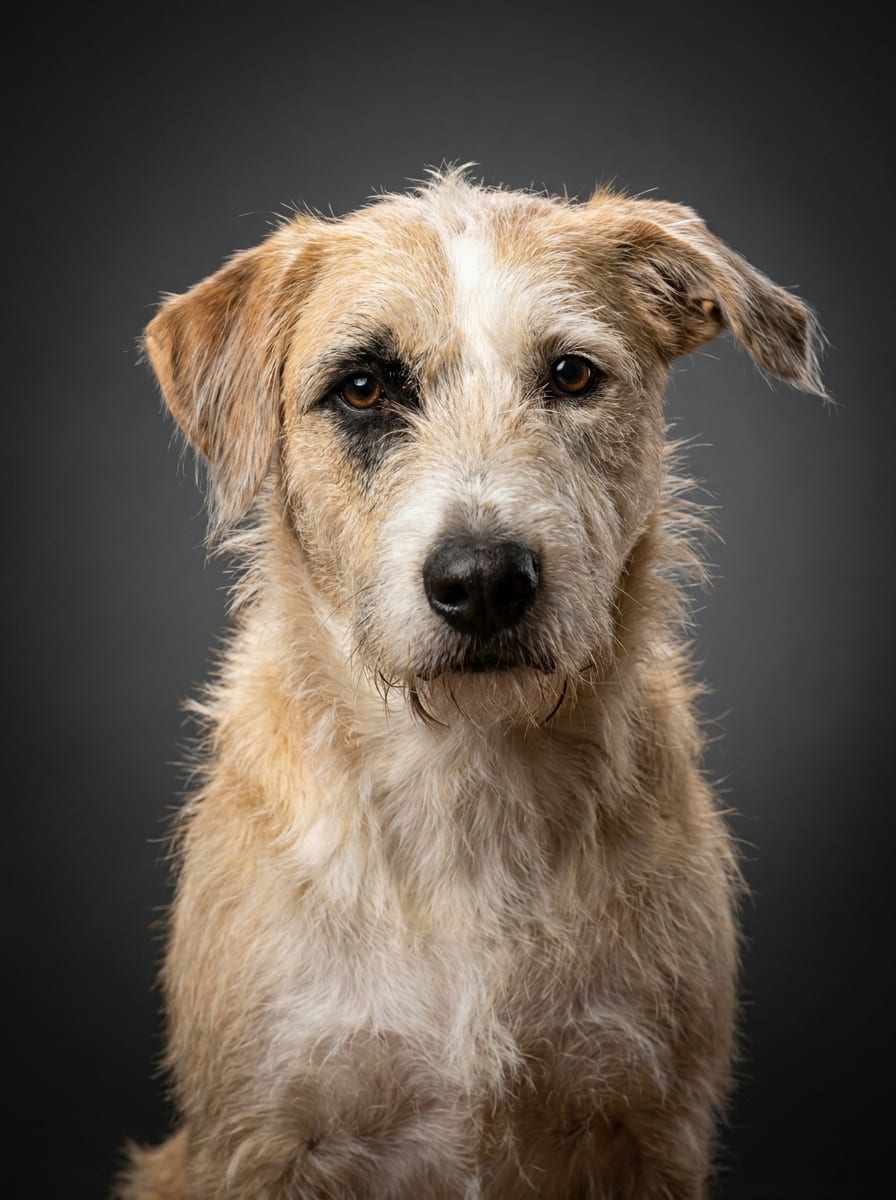 El mismo perro convertido en retrato de estudio.