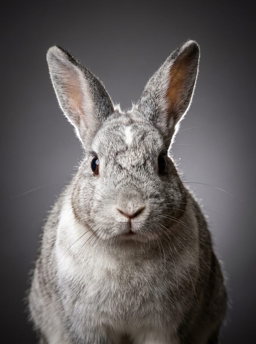 El mismo conejo como retrato de estudio.
