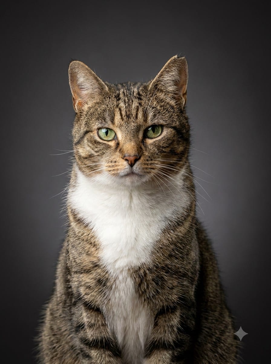 El mismo gato como retrato de estudio.